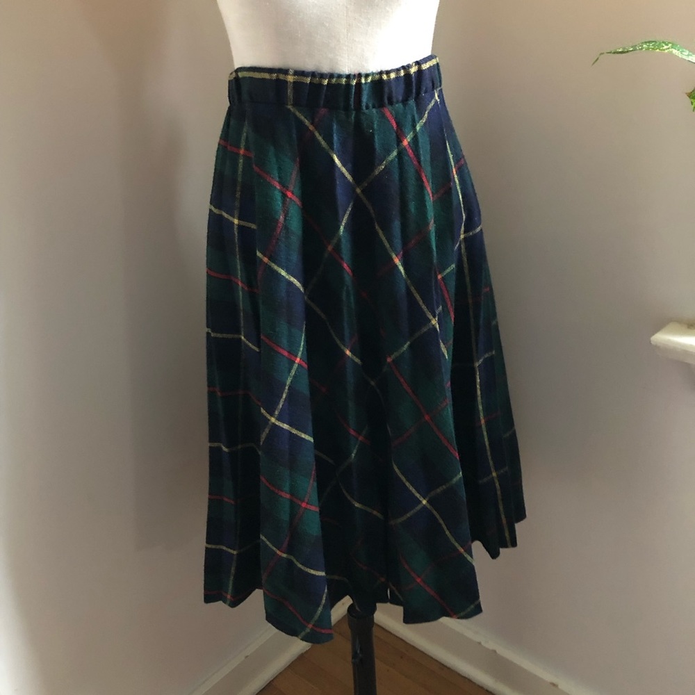 Vintage Eccobay Moody Green Holiday Plaid Wool Blend Skirt - Picture 2 of 10